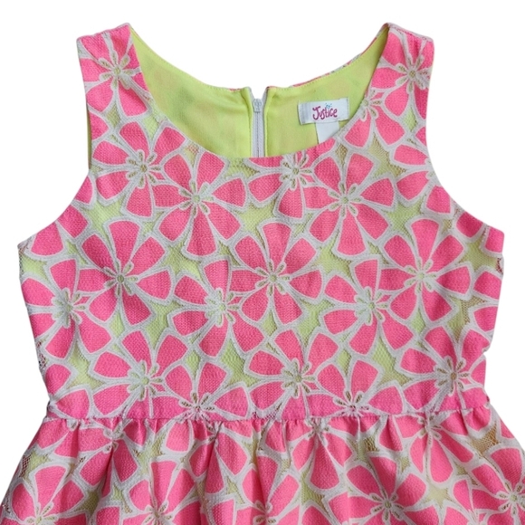 Justice Girls Dress Line-A Scoop Neck Sleeveless Pink Neon-Yellow Lining Size 10 - Picture 2 of 10